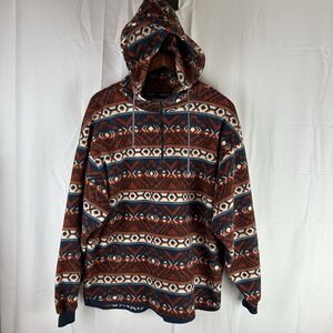 PURE WATER Aztec Southwestern Fleece 1/4 Zip Hoodie Jacket Size Medium Loose Fit
